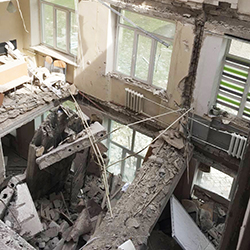 Volodymyr Dahl East Ukrainian National University, pictured above, is one of the nearly 70 universities damaged or destroyed by bombs and shelling. Since the conflict started in February 2022, more than 35,000 university students have been displaced inside and out of Ukraine.