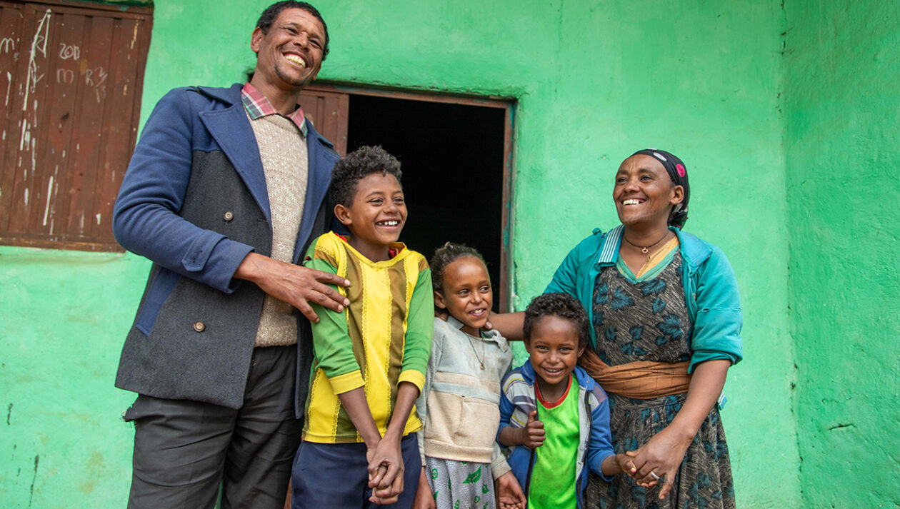 A smiling family in Oromia region, Ethiopia.
