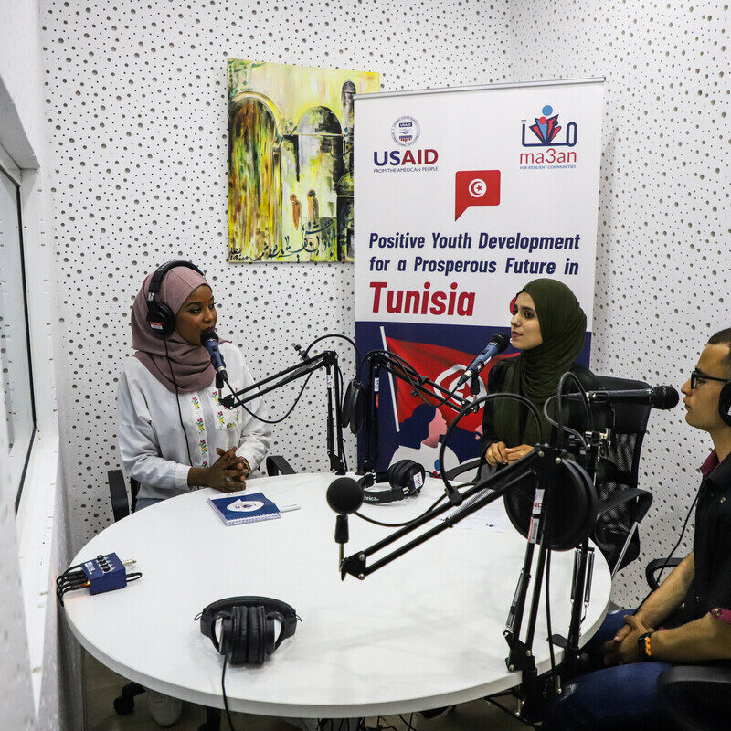 discussion in radio station at renovated center