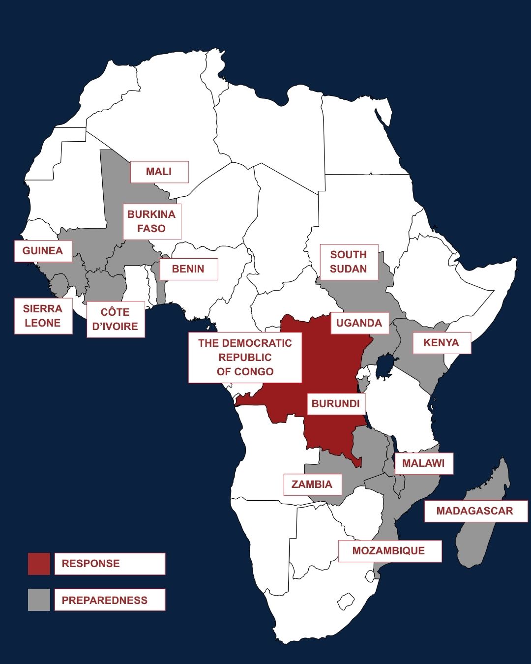 A map of Africa highlighting the Democratic Republic of the Congo